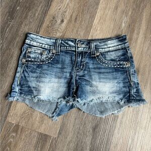 Miss Me Blue Frayed Jean Shorts